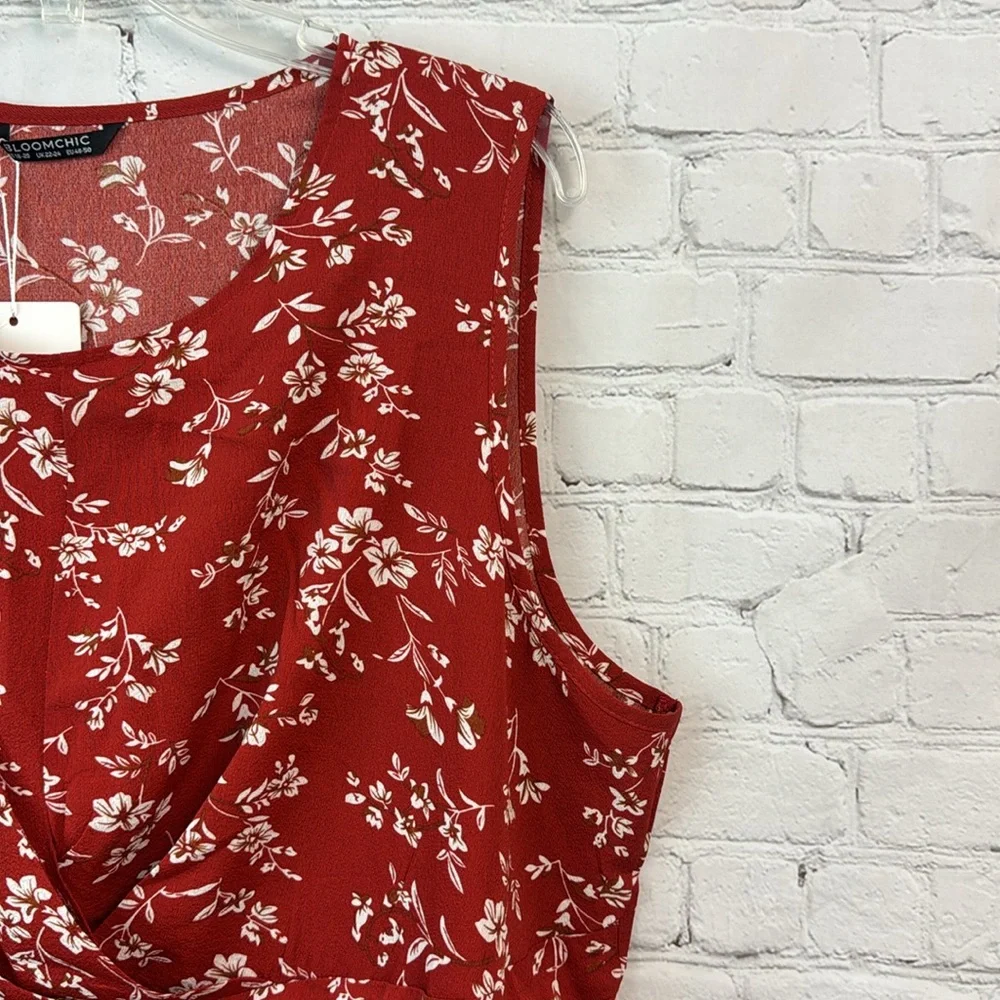 BloomChic Red & Cream Floral Crossover Pocket Tank Dress Plus Size 2X - Picture 3 of 6
